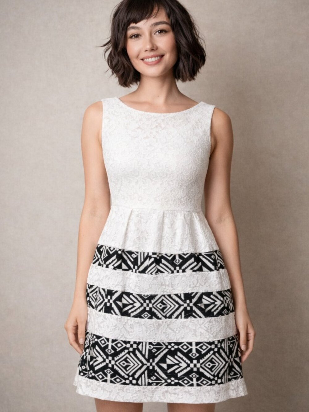 Sleeveless Graphic Print Striped Mini Dress